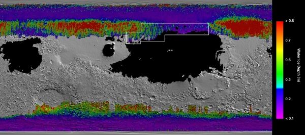 Опубликована карта залежей водяного льда на Марсе